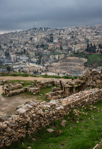 Aerial view of townscape against sky