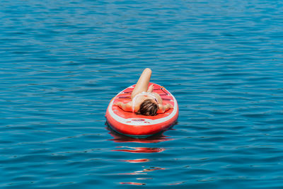 Close-up of boat in lake