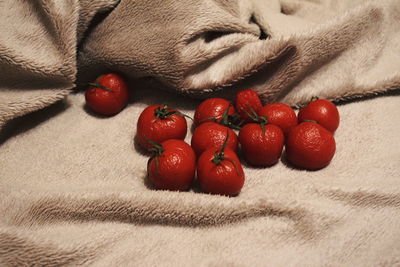 High angle view of cherries in plate