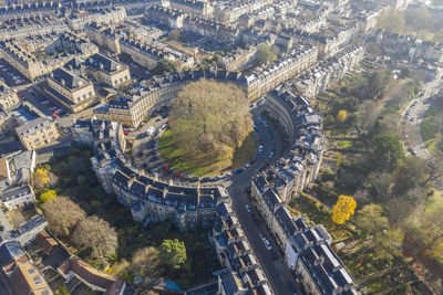 High angle view of buildings in city