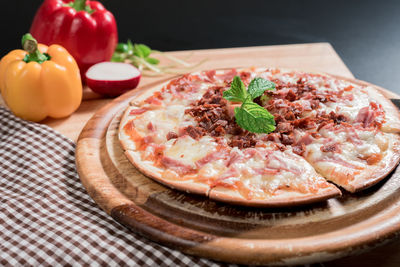 Close-up of pizza on table