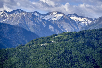 Scenic view of snowcapped mountains against sky