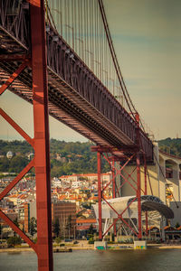 View of suspension bridge in city