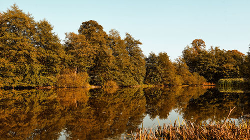 Reflection of trees on lake against sky during autumn