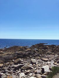 Scenic view of sea against clear blue sky