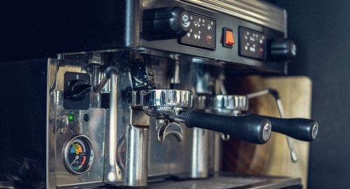 Close-up of professional espresso machine with portafilter