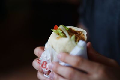 Cropped hand holding shawarma