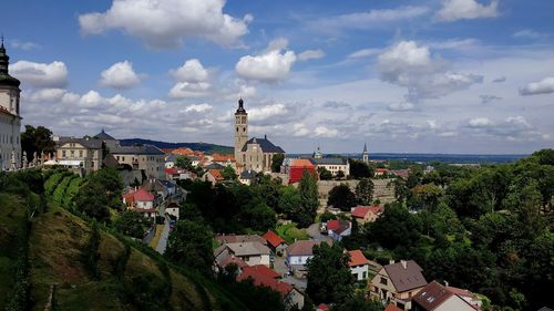 High angle view of townscape against sky