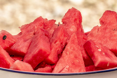 Close-up of chopped fruits in plate