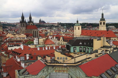 High angle view of buildings in city