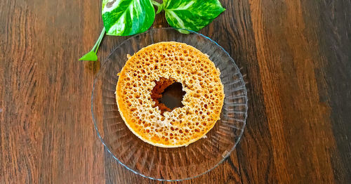 High angle view of dessert on table