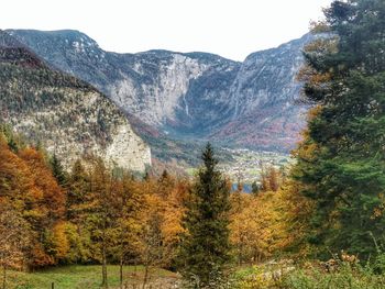 Scenic view of mountains against sky during autumn