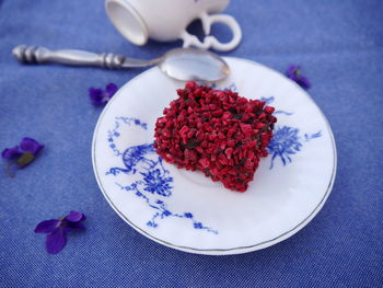 High angle view of breakfast on table