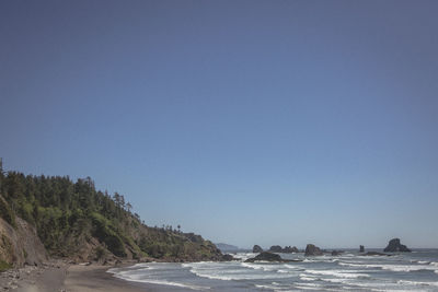 Scenic view of sea against clear blue sky