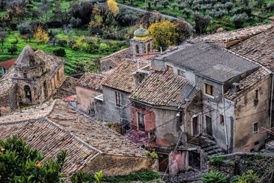 Panoramic view of historic houses