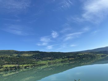 Scenic view of lake against blue sky