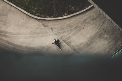 High angle view of person skiing on wall