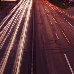 Light trails on road at night