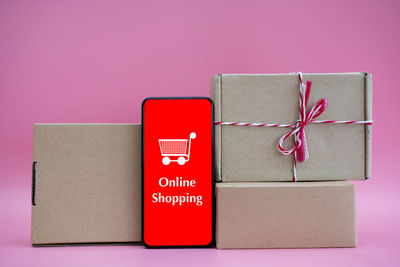Close-up of red box against blue background