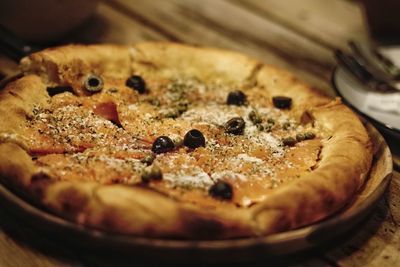 Close-up of pizza on table