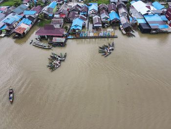 High angle view of boats in sea