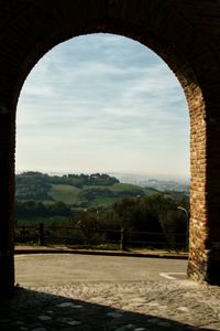 Trees seen through arch window