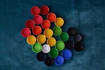 High angle view of pills on table