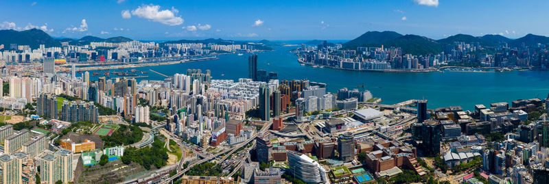 High angle view of city buildings