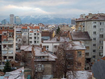 High angle view of buildings in city