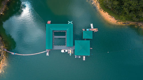 High angle view of ship in sea