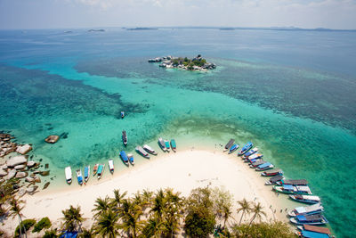 High angle view of people on beach