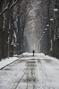 Man walking on snow covered road