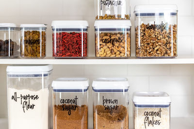 Various food in glass for sale at market stall