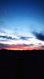 Silhouette landscape against sky at sunset