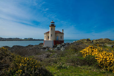 View of lighthouse against blue sky
