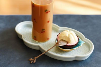 Close-up of dessert in plate on table