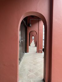 Red long corridor, authentic building