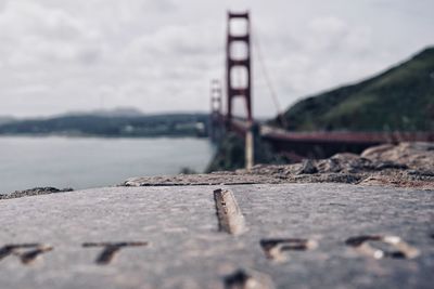 Close-up of bridge against sky