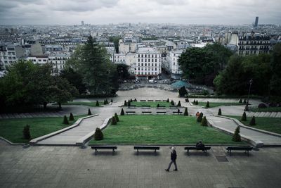 High angle view of buildings in city
