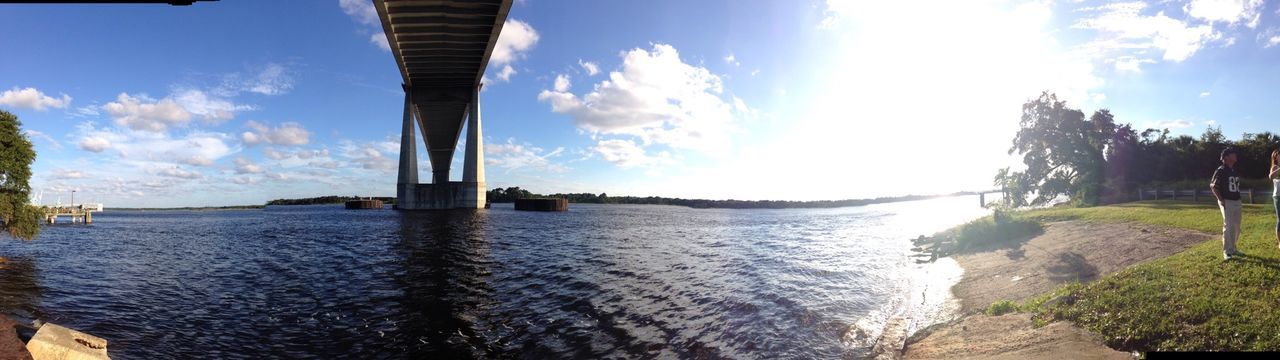 water, sky, sea, built structure, cloud - sky, architecture, sunlight, tranquility, cloud, tranquil scene, waterfront, nature, scenics, reflection, beauty in nature, blue, tree, day, rippled, river