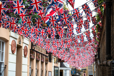 Union jack flags over a street in greenwich, england