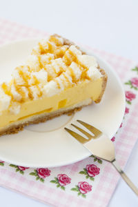 Close-up of cake slice in plate