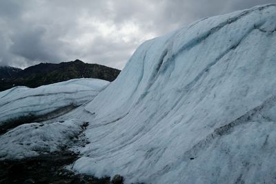 Scenic view of mountains against cloudy sky