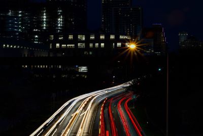 Light trails on road at night