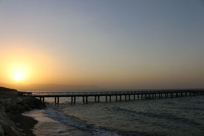 Scenic view of sea against clear sky during sunset