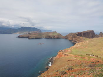 Scenic view of bay against sky