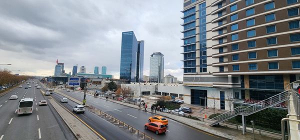 High angle view of people on road in city