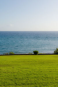 Scenic view of sea against clear sky