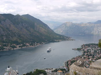 High angle view of sea against cloudy sky