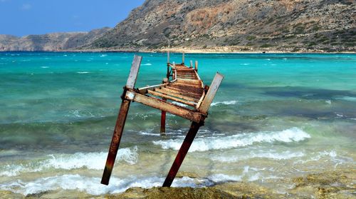 Scenic view of sea with mountains in background